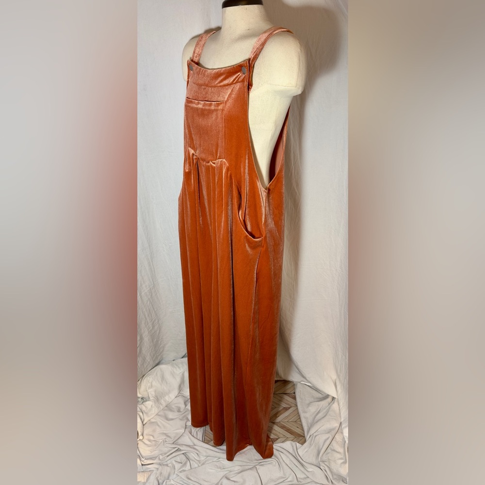 Rust Velvet Overalls Open Back Wide Leg Jumpsuit XL